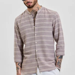 Beige Stripes Slim Fit Shirt