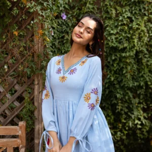 Sky Blue Embroidered Dress