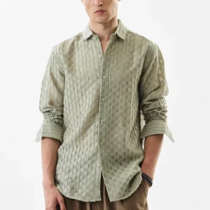 Slim Fit Stripe Light Green Shirt