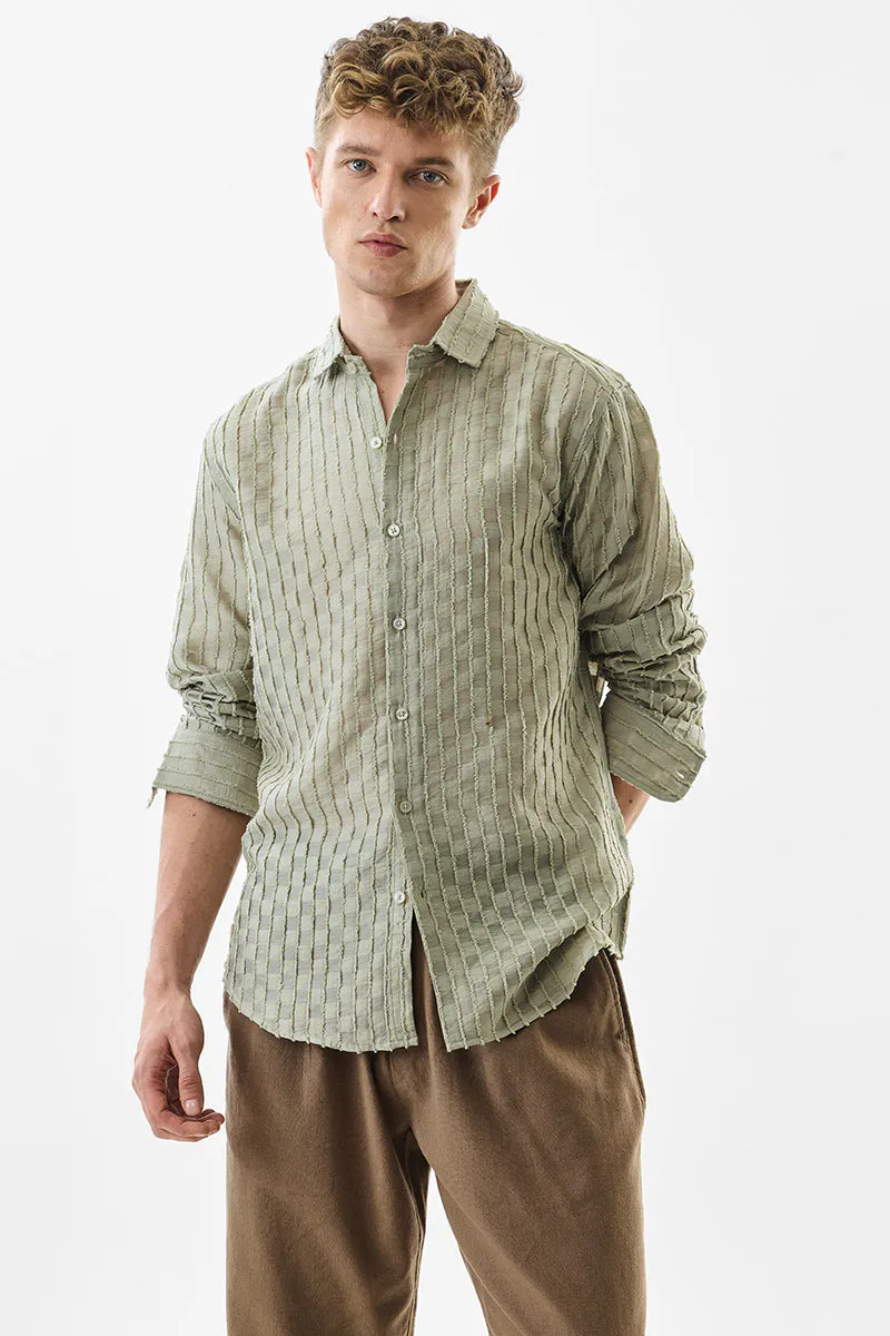 Slim Fit Stripe Light Green Shirt - Image 2