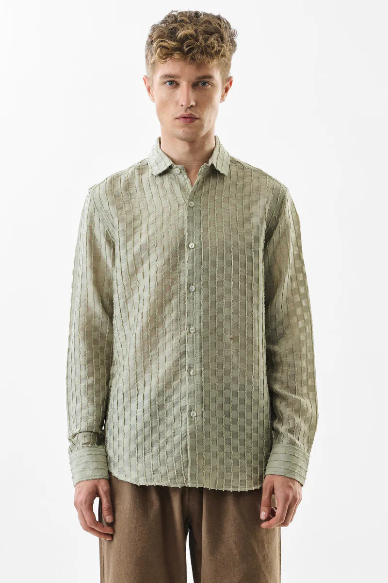 Slim Fit Stripe Light Green Shirt - Image 5