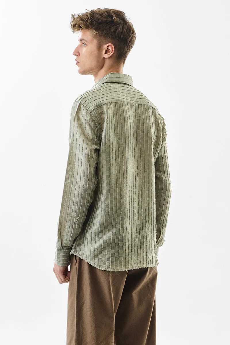 Slim Fit Stripe Light Green Shirt - Image 4