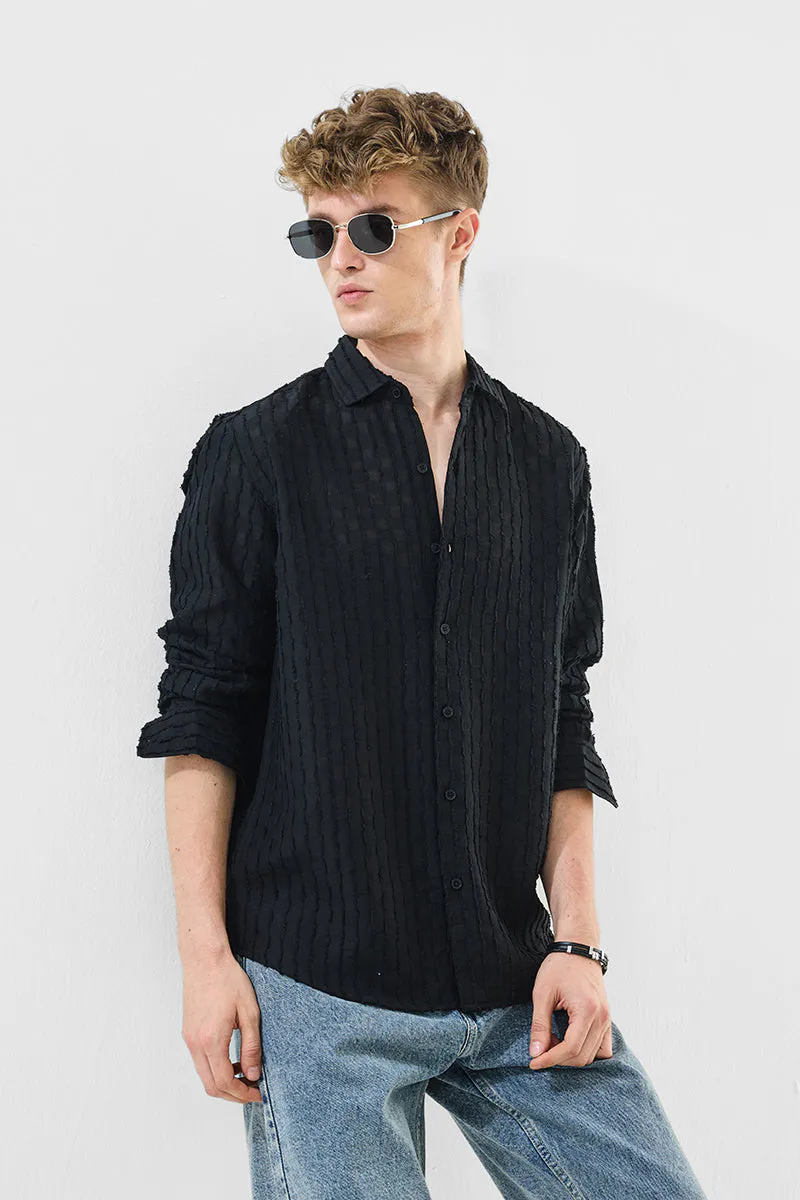 Slim Fit Stripes Black Shirt - Image 5