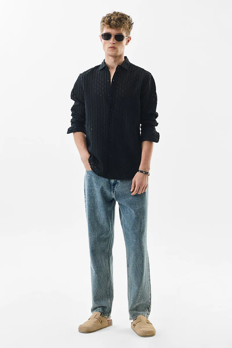 Slim Fit Stripes Black Shirt - Image 4