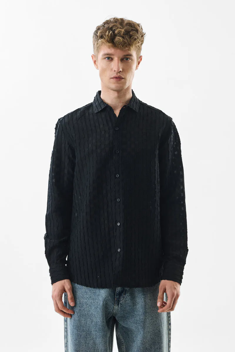 Slim Fit Stripes Black Shirt - Image 3