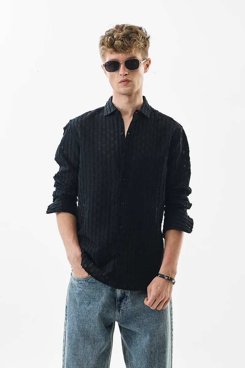 Slim Fit Stripes Black Shirt - Image 2