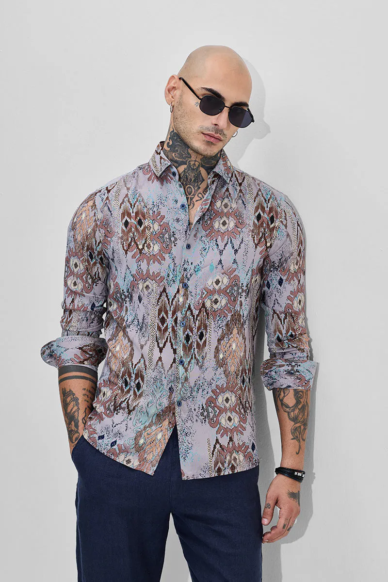 Lavender Abstract Slim Fit Shirt - Image 6