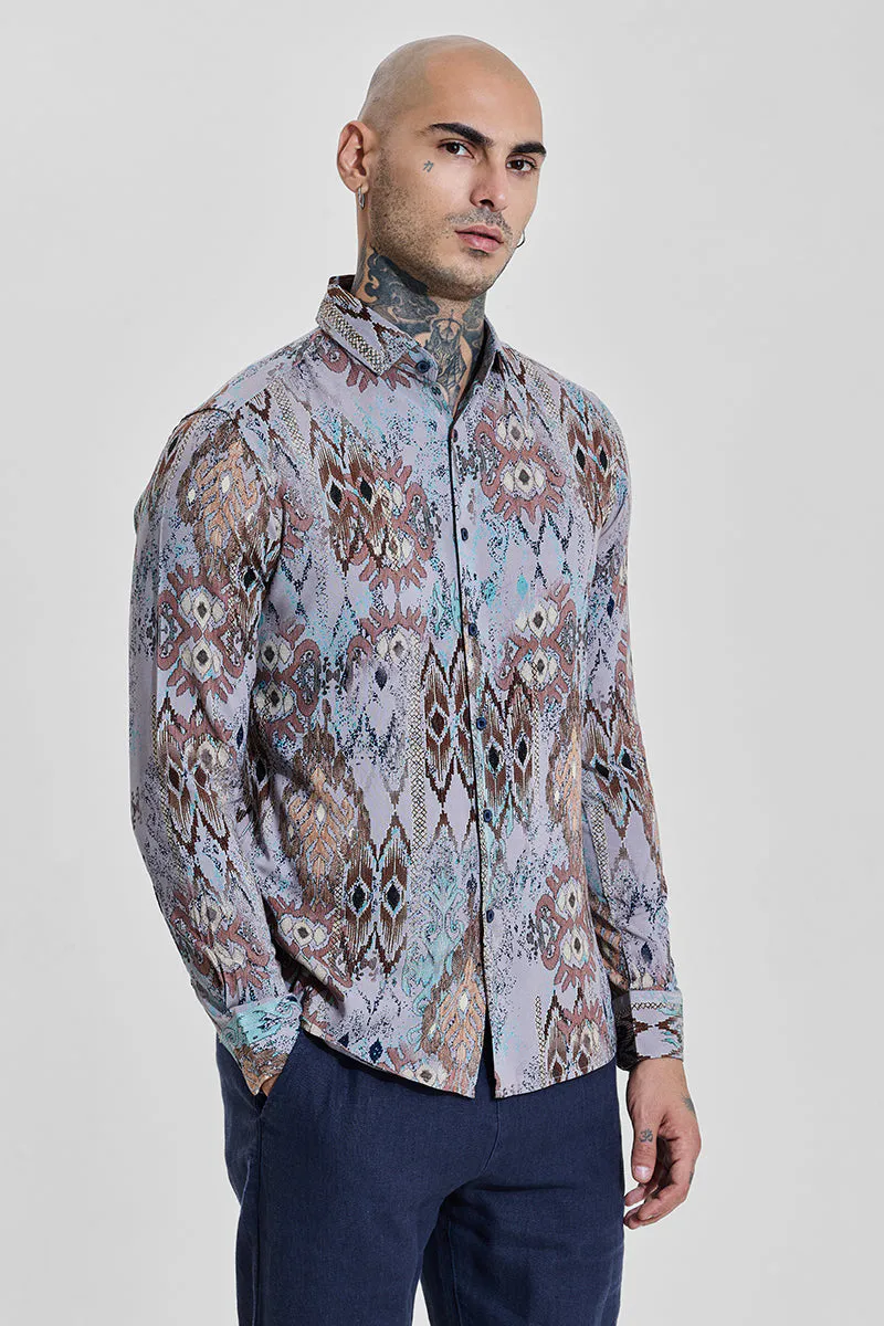 Lavender Abstract Slim Fit Shirt - Image 5