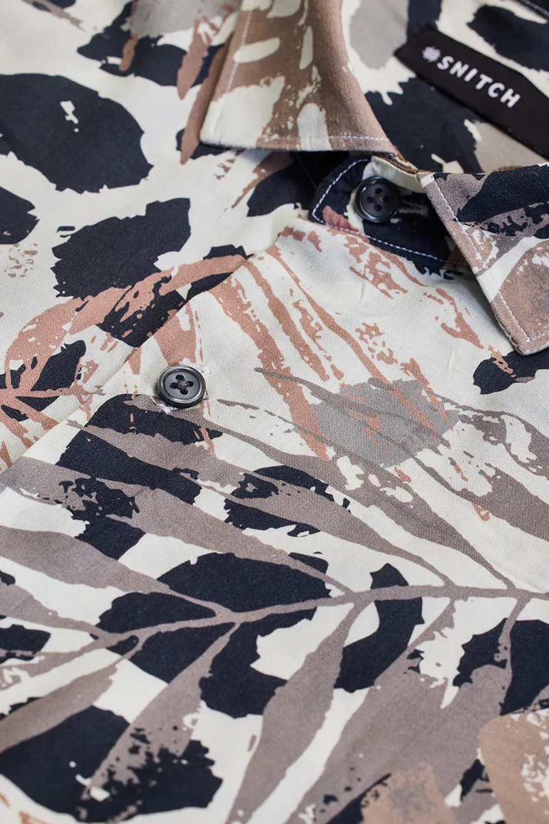 Beige Abstract Slim Fit Shirt - Image 2