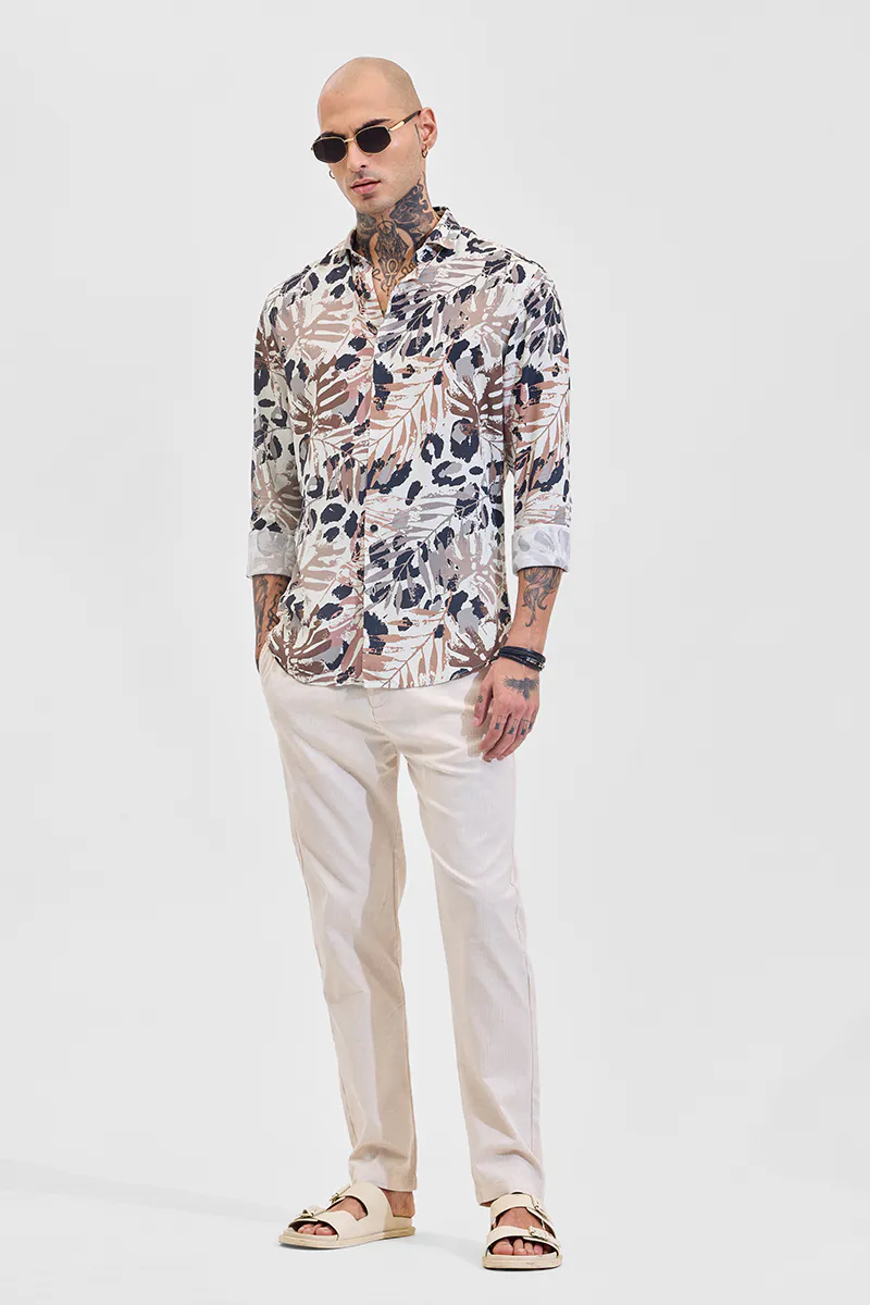 Beige Abstract Slim Fit Shirt - Image 4