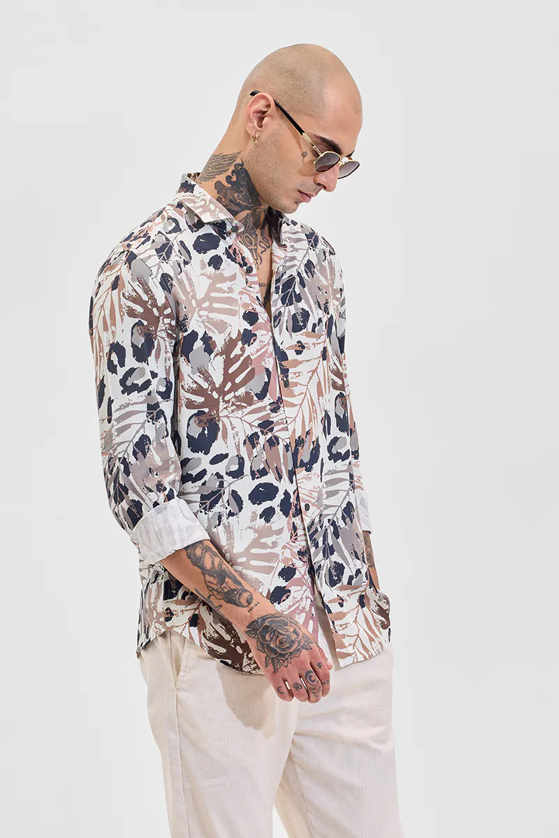 Beige Abstract Slim Fit Shirt - Image 5