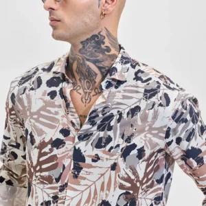 Beige Abstract Slim Fit Shirt