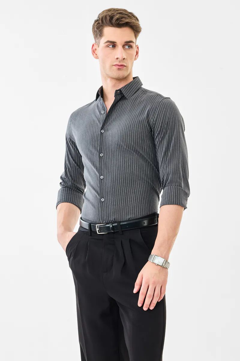 Slim Fit Stretch Stripes Shirt - Image 4