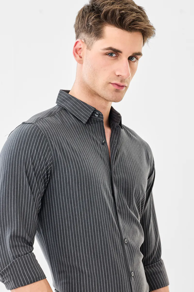 Slim Fit Stretch Stripes Shirt - Image 2
