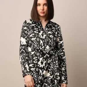 Black Printed Satin Wrap Dress