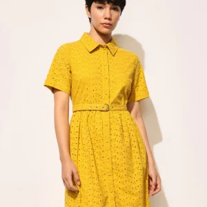 Yellow Schiffli Cotton Shirt Dress
