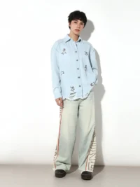 Light Blue Printed Denim Shirt