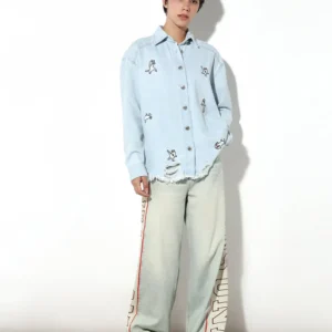 Light Blue Printed Denim Shirt