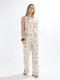 Linen Blend Printed Pants