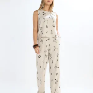 Linen Blend Printed Pants