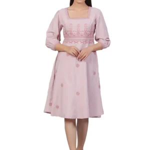Light Pink Embroidered Cotton Mulmul Dress