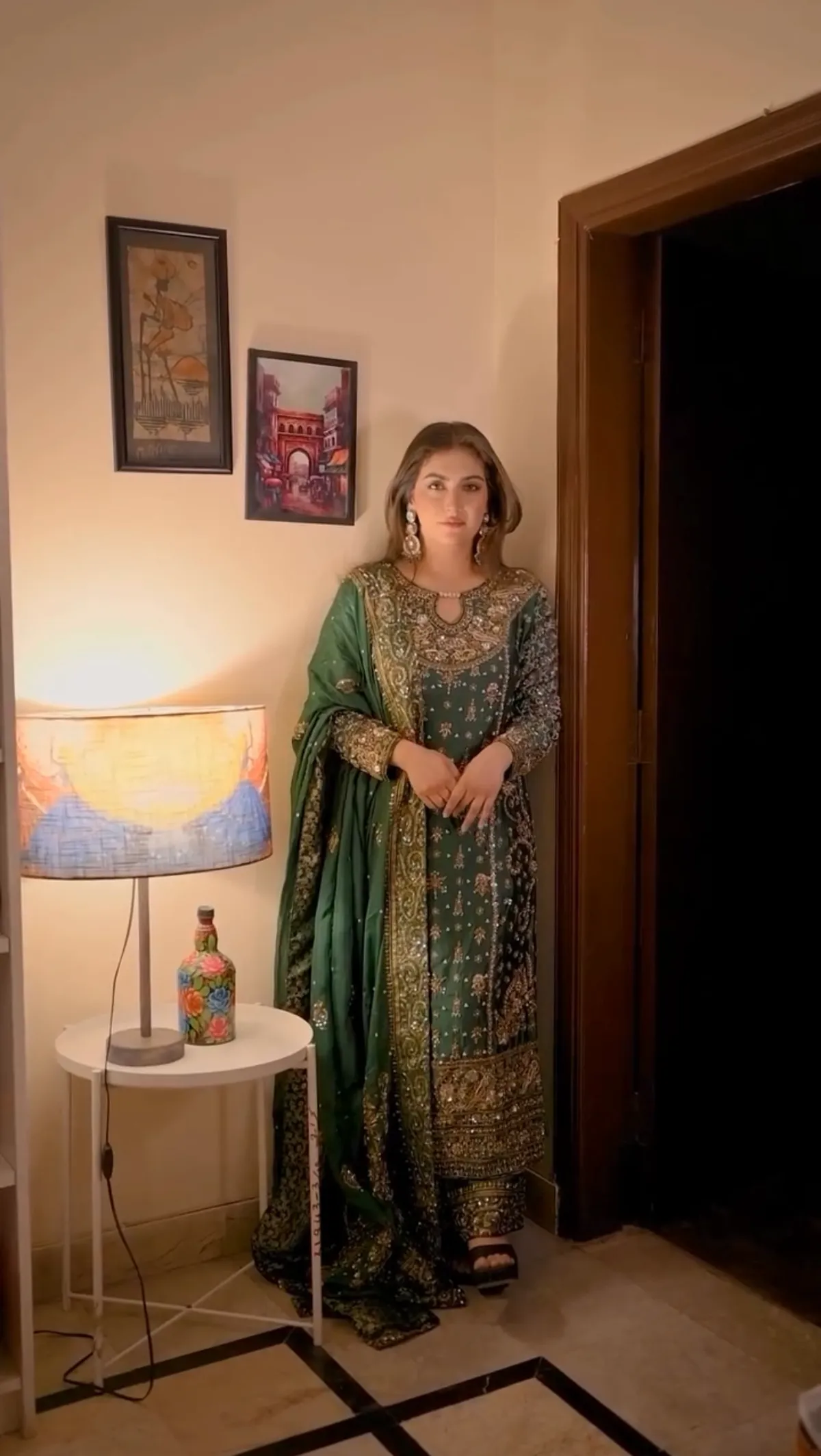 Dark Green Heavy Embroidered Party Wear Kurta With Palazzo & Dupatta For Women - Image 3