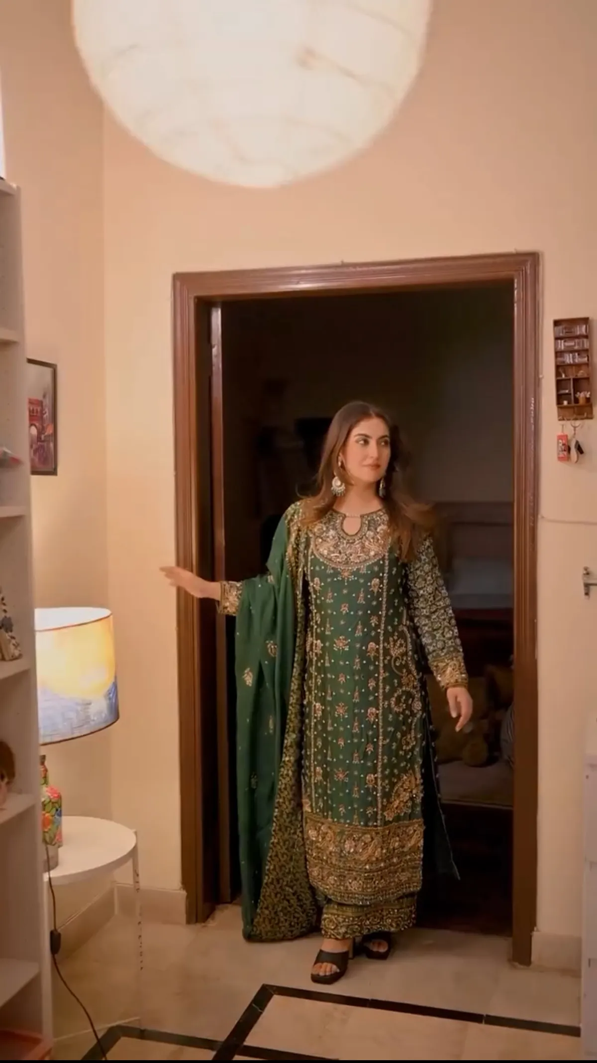 Dark Green Heavy Embroidered Party Wear Kurta With Palazzo & Dupatta For Women - Image 2