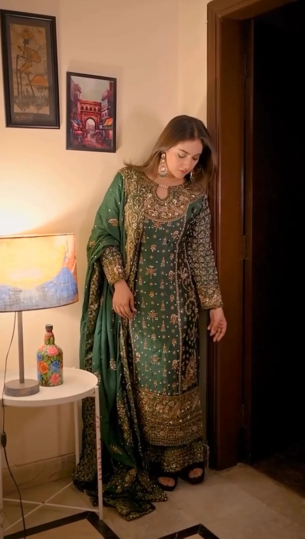 Dark Green Heavy Embroidered Party Wear Kurta With Palazzo & Dupatta For Women - Image 4