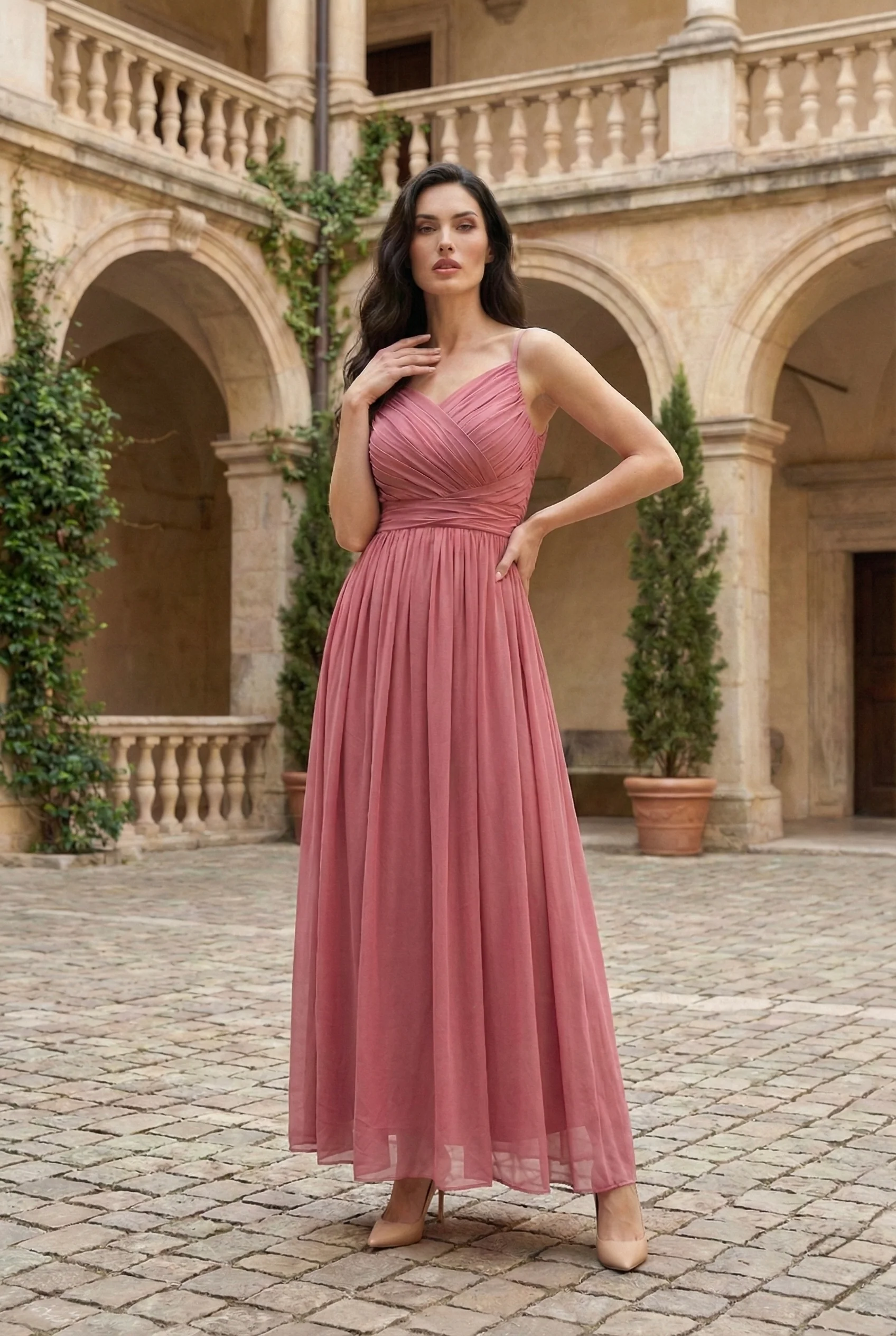 Dusty Rose Pleated Maxi Dress - Image 2