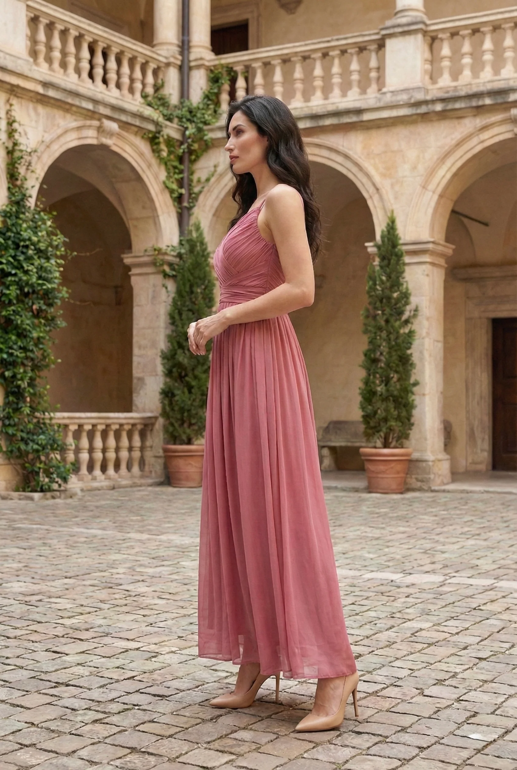 Dusty Rose Pleated Maxi Dress - Image 6