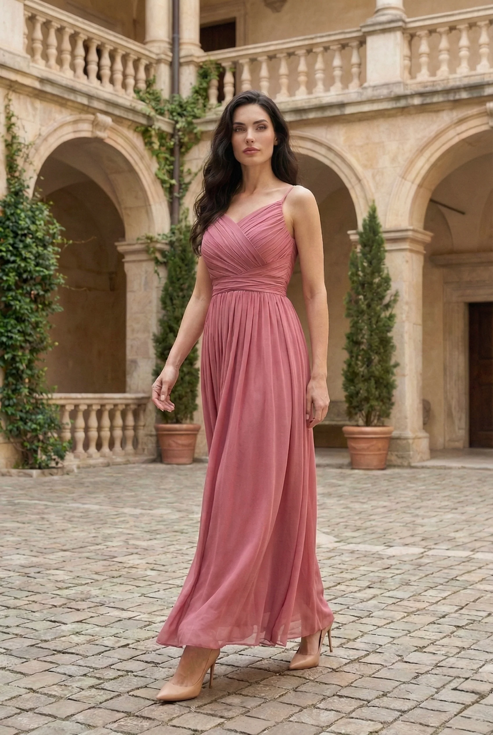 Dusty Rose Pleated Maxi Dress - Image 4