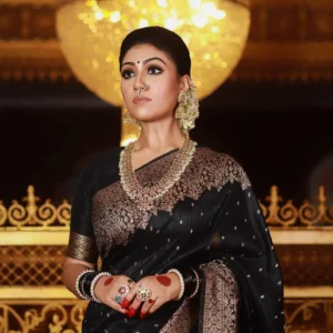 Outstanding Black Soft Banarasi Silk Saree With Angelic Blouse Piece