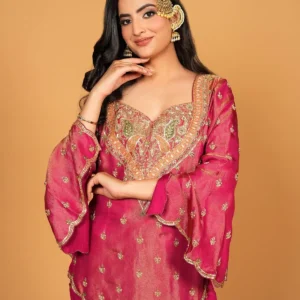 Rani Pink Designer Simar Silk Embroidered Sharara Set With Dupatta For Women