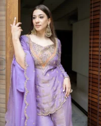 Lavender Designer Simar Silk Embroidered Sharara Set With Dupatta For Women