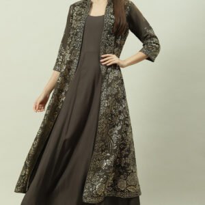 Charcoal Art Silk with Cape Printed Dress