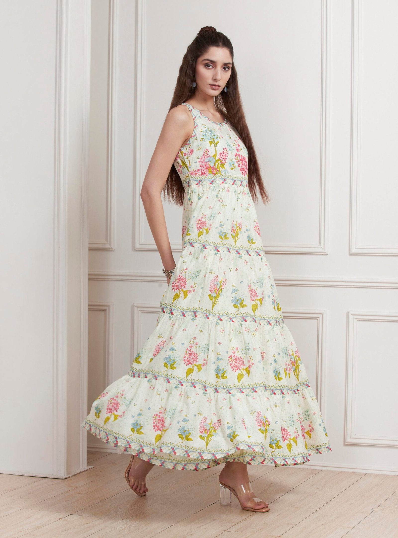 Off-White Cotton Printed Tiered Dress - Image 2