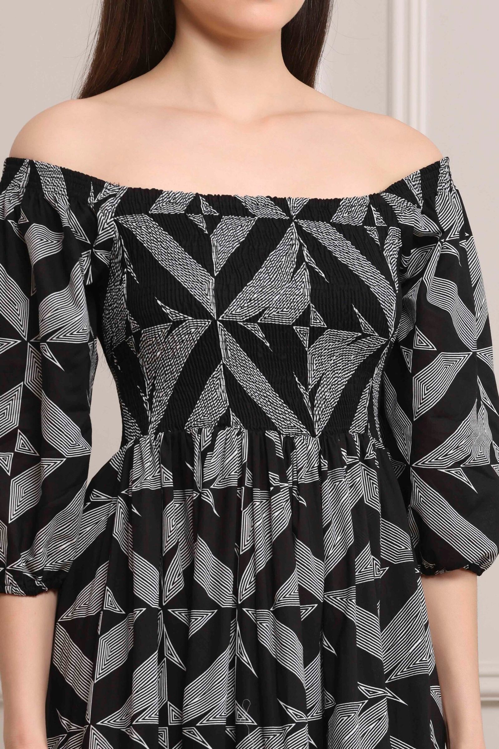 Black Cotton Printed Tiered Dress - Image 2